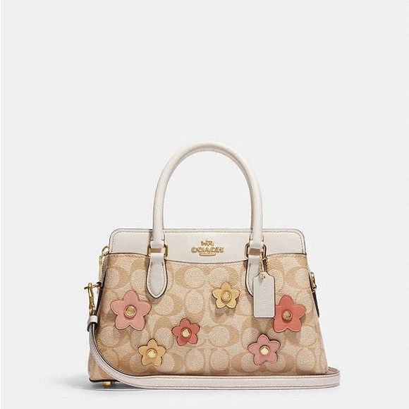 Mini Darcie Carryall Bag In Signature Canvas With Floral Applique - Picture 3 of 14